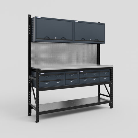 M2 Modular Work Bench - H2100mm x W1920mm | Stainless WBT | Dark Grey