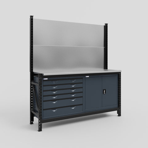 M2-2 Modular Work Bench - H2100mm x W1920mm | Stainless WBT | Dark Grey