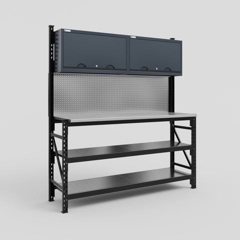 M2 Modular Work Bench - H2100mm x W1920mm | Stainless WBT | Dark Grey