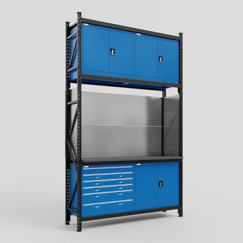 M2-3C Modular Work Bench with Overheads - H3100mm x W1920mm | Laminate WBT | Blue