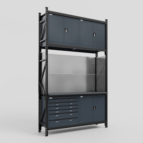 M2-3C Modular Work Bench with Overheads - H3100mm x W1920mm | Laminate WBT | Dark Grey