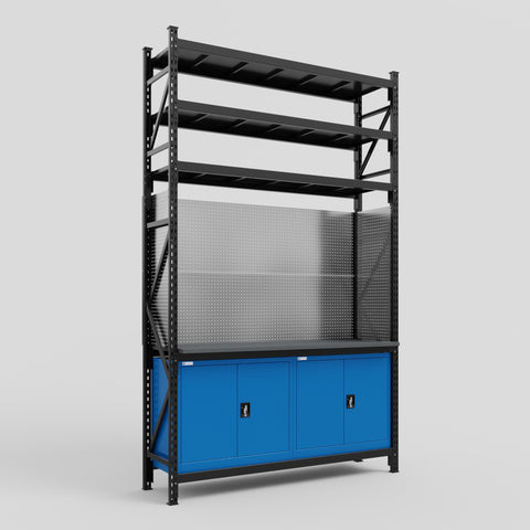 M2 Modular Work Bench with Shelves - H3100mm x W1920mm | Laminate WBT | Blue