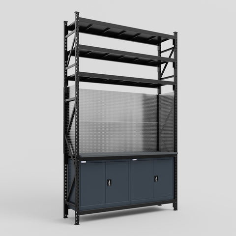 M2 Modular Work Bench with Shelves - H3100mm x W1920mm | Laminate WBT | Dark Grey