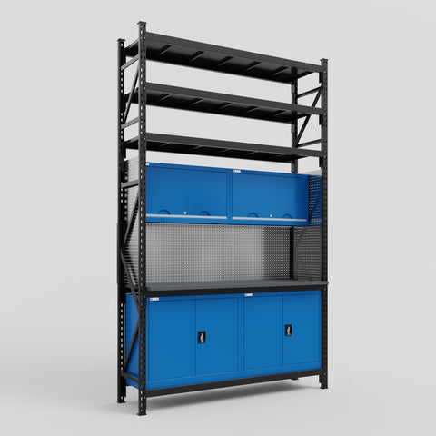 M2 Modular Work Bench with Shelves - H3100mm x W1920mm | Laminate WBT | Blue