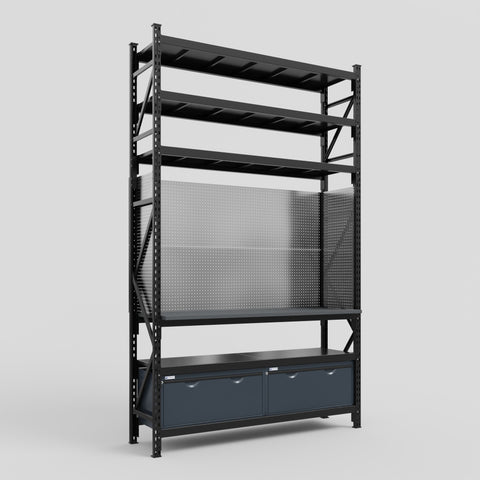 M2 Modular Work Bench with Shelves - H3100mm x W1920mm | Laminate WBT | Dark Grey