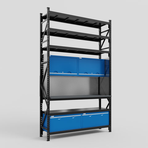 M2 Modular Work Bench with Shelves - H3100mm x W1920mm | Laminate WBT | Blue