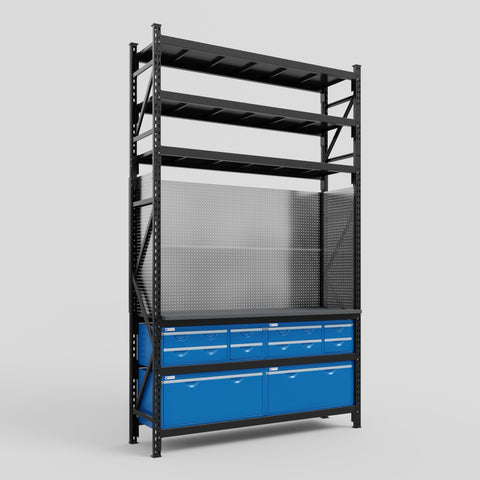 M2 Modular Work Bench with Shelves - H3100mm x W1920mm | Laminate WBT | Blue