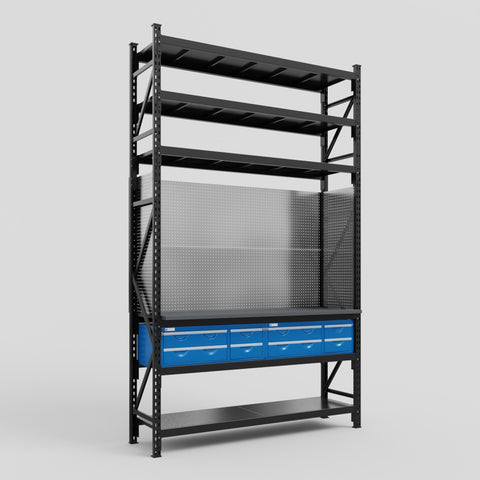 M2 Modular Work Bench with Shelves - H3100mm x W1920mm | Laminate WBT | Blue