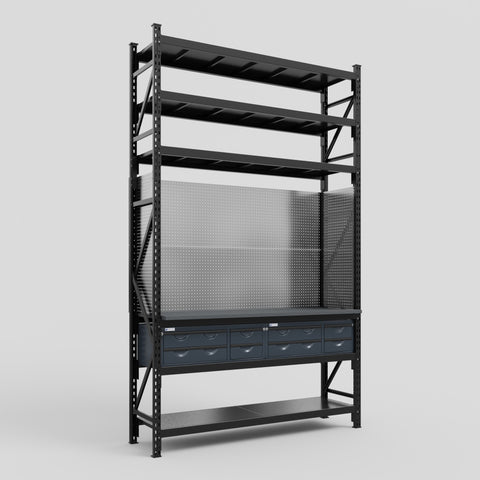 M2 Modular Work Bench with Shelves - H3100mm x W1920mm | Laminate WBT | Dark Grey
