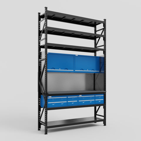 M2 Modular Work Bench with Shelves - H3100mm x W1920mm | Laminate WBT | Blue