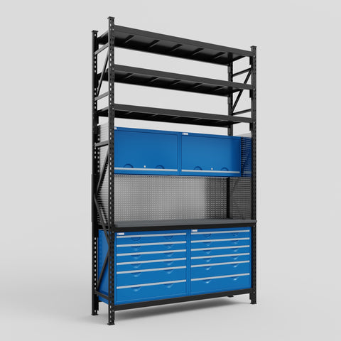 M2 Modular Work Bench with Shelves - H3100mm x W1920mm | Laminate WBT | Blue