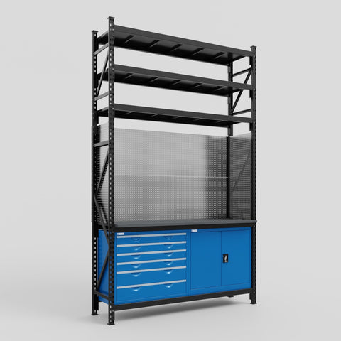 M2-3S Modular Work Bench with Shelves - H3100mm x W1920mm | Laminate WBT | Blue