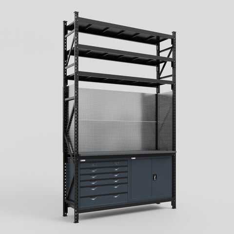 M2-3S Modular Work Bench with Shelves - H3100mm x W1920mm | Laminate WBT | Dark Grey