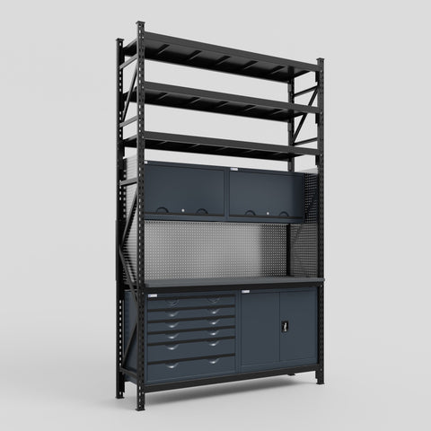 M2-3S Modular Work Bench with Shelves - H3100mm x W1920mm | Laminate WBT | Dark Grey