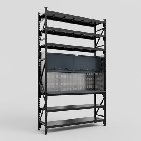 M2 Modular Work Bench with Shelves - H3100mm x W1920mm | Laminate WBT | Dark Grey