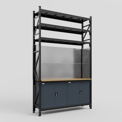 M2 Modular Work Bench with Shelves - H3100mm x W1920mm | MDF WBT | Dark Grey
