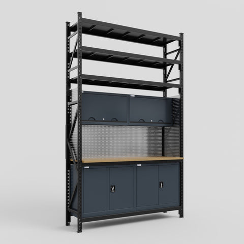 M2 Modular Work Bench with Shelves - H3100mm x W1920mm | MDF WBT | Dark Grey