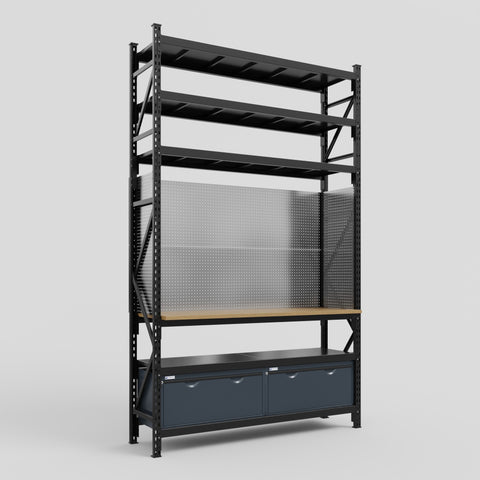 M2 Modular Work Bench with Shelves - H3100mm x W1920mm | MDF WBT | Dark Grey