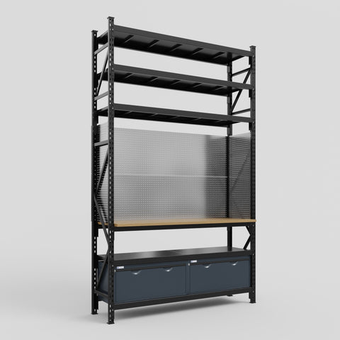 M2 Modular Work Bench with Shelves - H3100mm x W1920mm | MDF WBT | Dark Grey