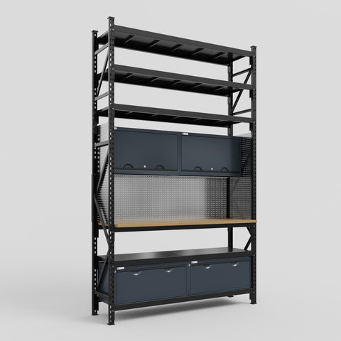 M2 Modular Work Bench with Shelves - H3100mm x W1920mm | MDF WBT | Dark Grey