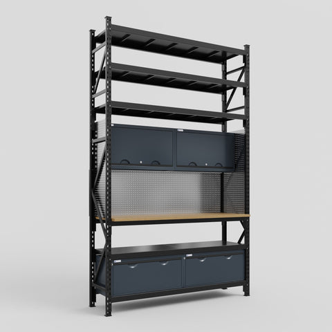 M2 Modular Work Bench with Shelves - H3100mm x W1920mm | MDF WBT | Dark Grey