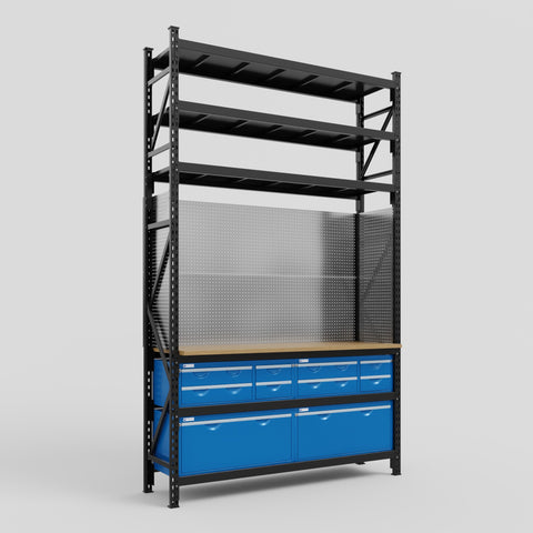 M2 Modular Work Bench with Shelves - H3100mm x W1920mm | MDF WBT | Blue