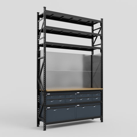 M2 Modular Work Bench with Shelves - H3100mm x W1920mm | MDF WBT | Dark Grey