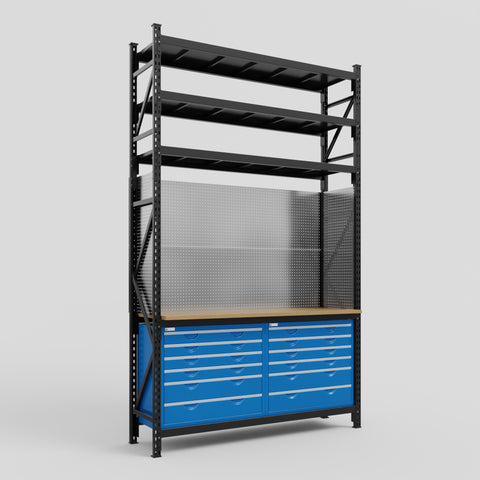 M2 Modular Work Bench with Shelves - H3100mm x W1920mm | MDF WBT | Blue