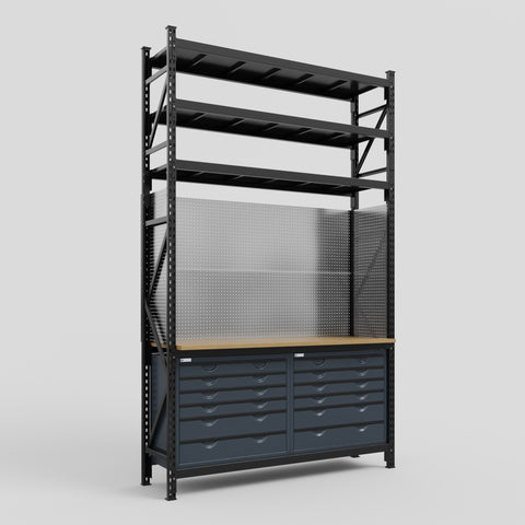 M2 Modular Work Bench with Shelves - H3100mm x W1920mm | MDF WBT | Dark Grey