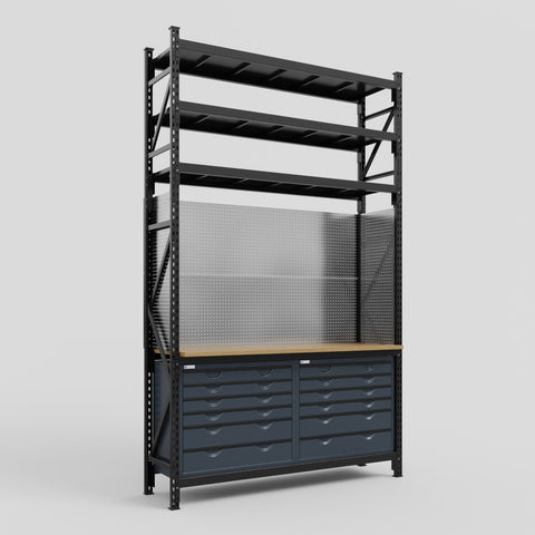 M2 Modular Work Bench with Shelves - H3100mm x W1920mm | MDF WBT | Dark Grey