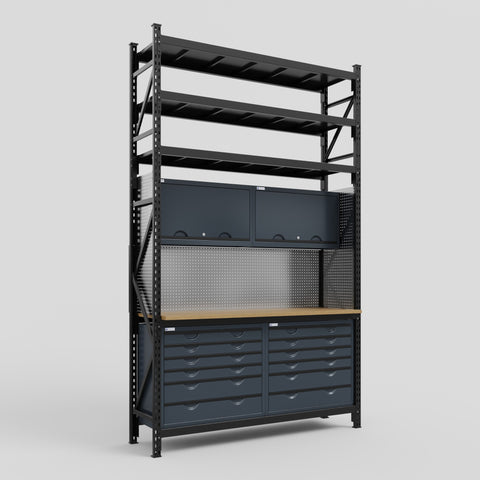M2 Modular Work Bench with Shelves - H3100mm x W1920mm | MDF WBT | Dark Grey