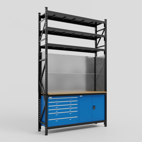 M2-3S Modular Work Bench with Shelves - H3100mm x W1920mm | MDF WBT | Blue