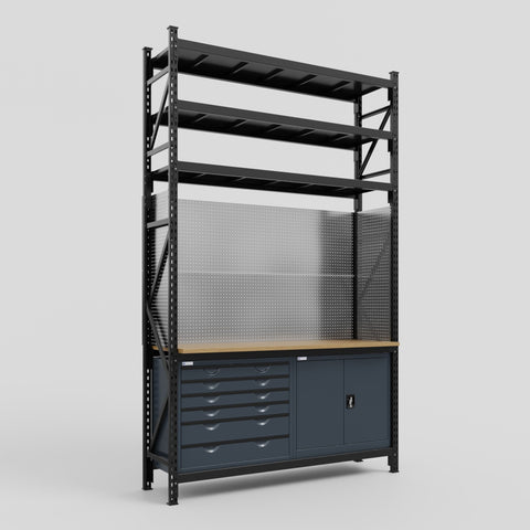 M2-3S Modular Work Bench with Shelves - H3100mm x W1920mm | MDF WBT | Dark Grey
