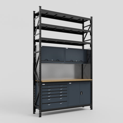 M2-3S Modular Work Bench with Shelves - H3100mm x W1920mm | MDF WBT | Dark Grey