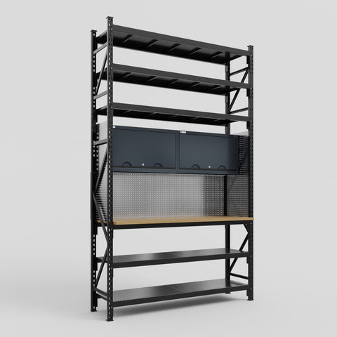 M2 Modular Work Bench with Shelves - H3100mm x W1920mm | MDF WBT | Dark Grey