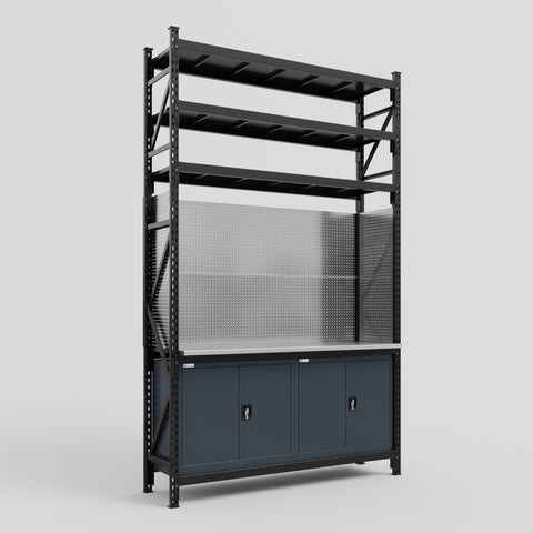 M2 Modular Work Bench with Shelves - H3100mm x W1920mm | Stainless WBT | Dark Grey