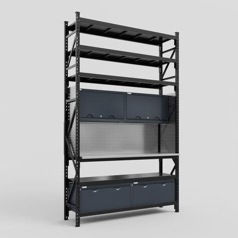 M2 Modular Work Bench with Shelves - H3100mm x W1920mm | Stainless WBT | Dark Grey