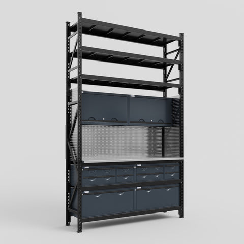 M2 Modular Work Bench with Shelves - H3100mm x W1920mm | Laminate WBT | Dark Grey