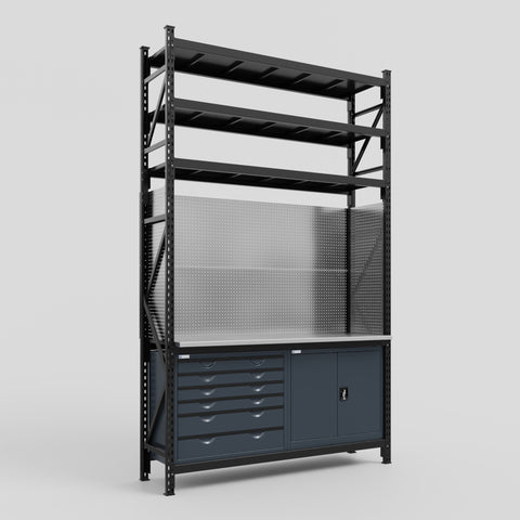 M2-3S Modular Work Bench with Shelves - H3100mm x W1920mm | Stainless WBT | Dark Grey