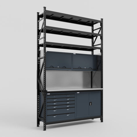 M2-3S Modular Work Bench with Shelves - H3100mm x W1920mm | Stainless WBT | Dark Grey