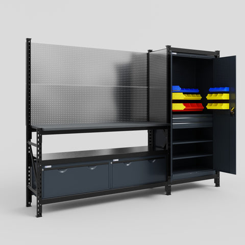 M21 Modular Work Bench - H2100mm x W2880mm | Laminate WBT | Dark Grey
