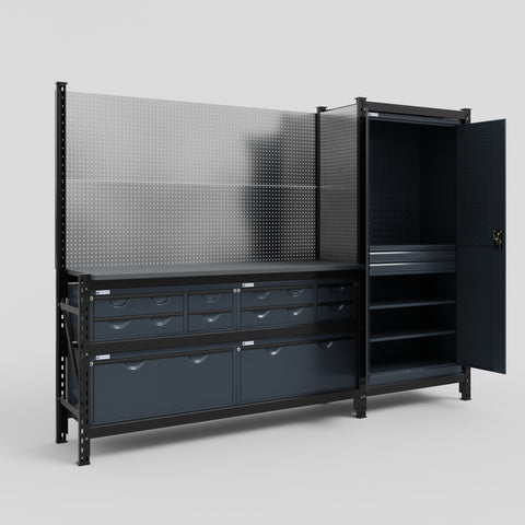 M21 Modular Work Bench - H2100mm x W2880mm | Laminate WBT | Dark Grey