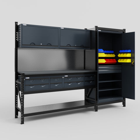 M21 Modular Work Bench - H2100mm x W2880mm | Laminate WBT | Dark Grey