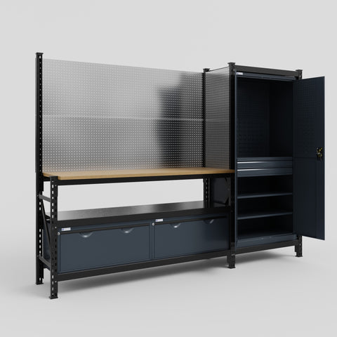 M21 Modular Work Bench - H2100mm x W2880mm | MDF WBT | Dark Grey