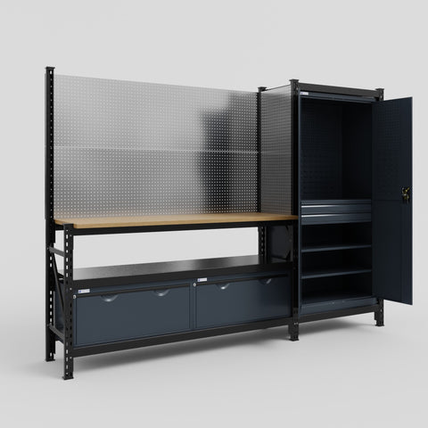 M21 Modular Work Bench - H2100mm x W2880mm | MDF WBT | Dark Grey