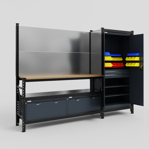 M21 Modular Work Bench - H2100mm x W2880mm | MDF WBT | Dark Grey