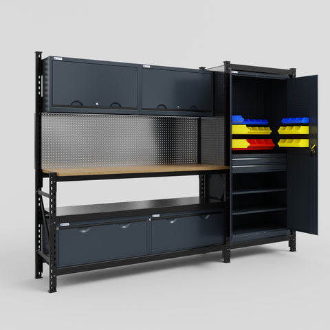 M21 Modular Work Bench - H2100mm x W2880mm | MDF WBT | Dark Grey