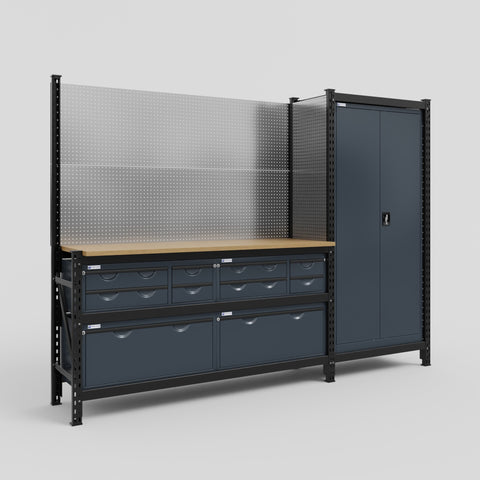 M21 Modular Work Bench - H2100mm x W2880mm | MDF WBT | Dark Grey