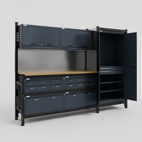 M21 Modular Work Bench - H2100mm x W2880mm | MDF WBT | Dark Grey