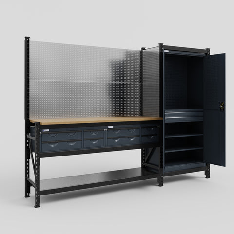 M21 Modular Work Bench - H2100mm x W2880mm | MDF WBT | Dark Grey